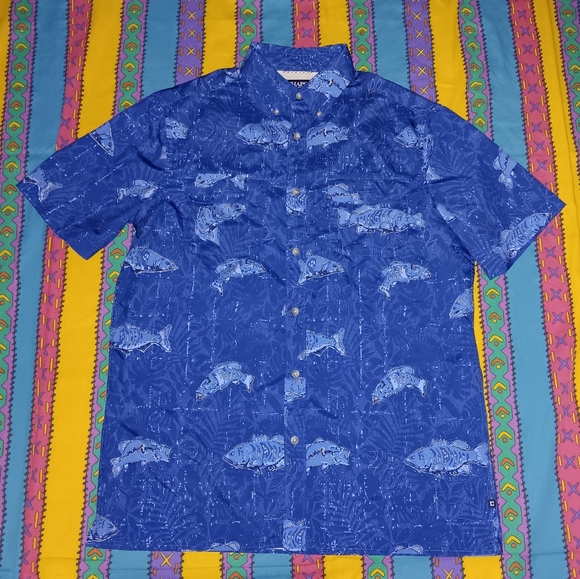 Chaps Ralph Lauren All Over Print Fish Button Up Fishing Shirt Vintage - Picture 1 of 5